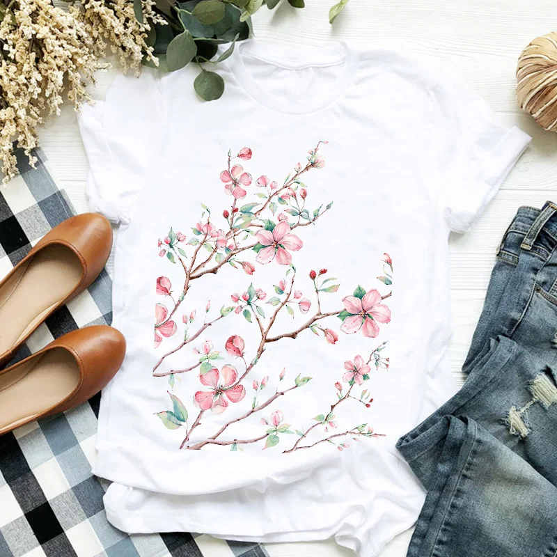 Women Lady Vintage Cute Floral Printed Fashion 90s Summer Ladies T Tee Tshirt Womens Nice Top Shirt Pretty Graphic T-shirt