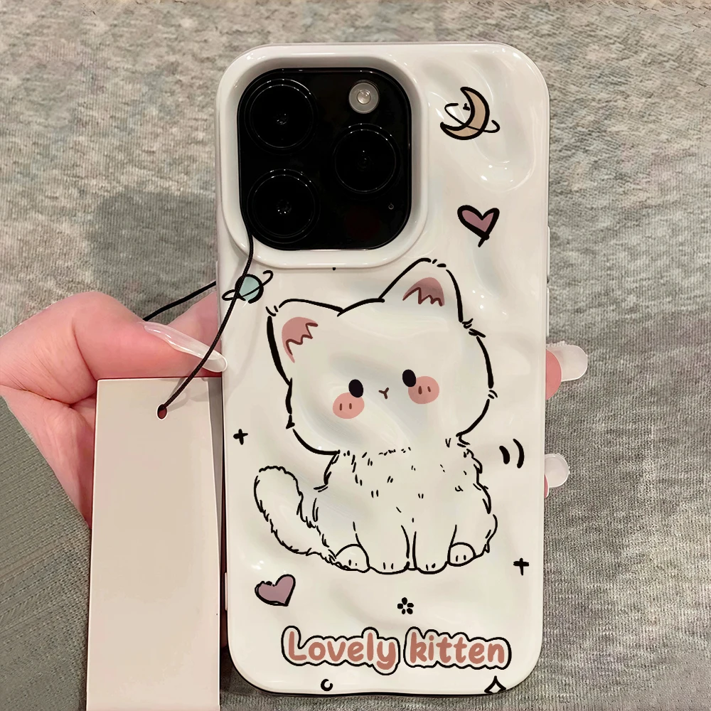 Niedliches Kätzchen-Design Weiche Silikon-Handyhülle für iPhone 17 16 15 14 13 12 11 Pro Max 14 Plus 17Air Falten-Wellen-Design – Detail 12