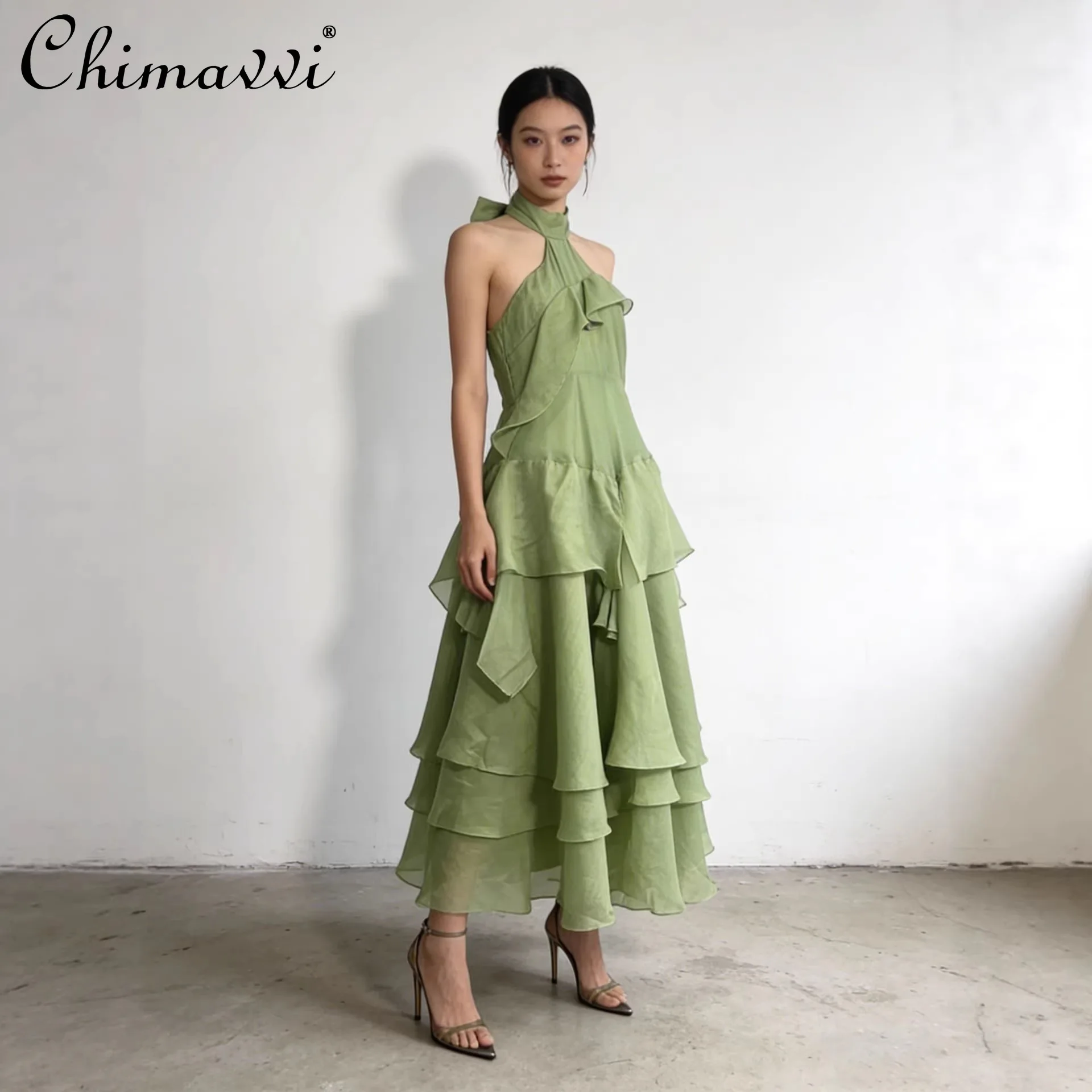 

2026 Summer French Style Elegant Retro Sleeveless Off-shoulder High Waist A-line Fashion Casual Vacation Long Dress for Women