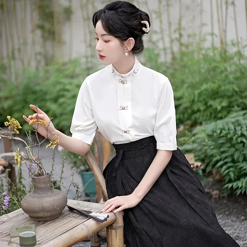 Vrouw Ming Dynastie Hanfu Paard Gezicht Rok Chinese Traditionele Hanfu Kostuum Kraag Vintage Plooien Rok Zwart