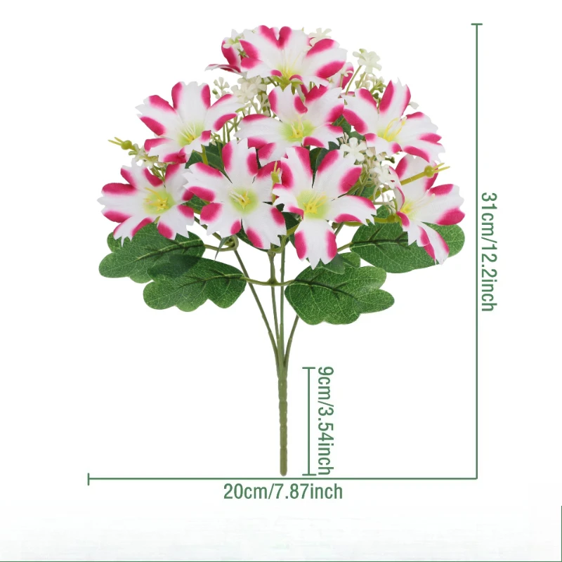 12 Stück Künstliche Blumen Seiden-Morgenblumen Heimdekoration Kunstblumen Hochzeits-Simulation 5-Köpfiger Rosa Petunien-Strauß – Detail 15