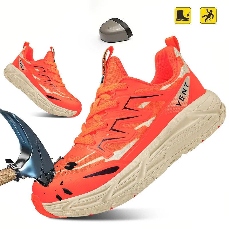 

High Quality Orange Hking Shoes Men Anti-smash Anti-puncture Outdoor Safety Work Shoes Men Sport Sneakers Protective Boots Man