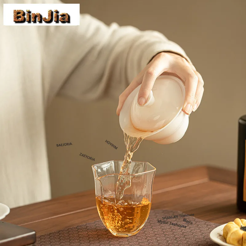 BAEJORIA 140ml Sheep Fat Jade Icy Gaiwan Aesthetic Tea Tureen Tea Bowl With Lid Kit Tea Making Cover Bowl Cafes Accessories Gift