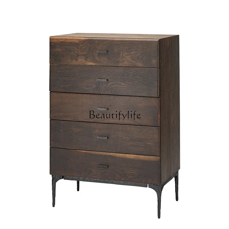 

All solid wood chest of drawers Walnut dining side storage locker simple