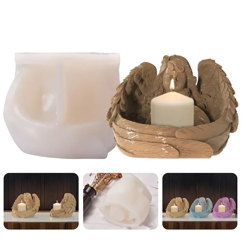 Diy Handmade Products Scented Candle Holder Silicone Mold Church Decoration Angel Candle Holder Resin Mould Drop shipping