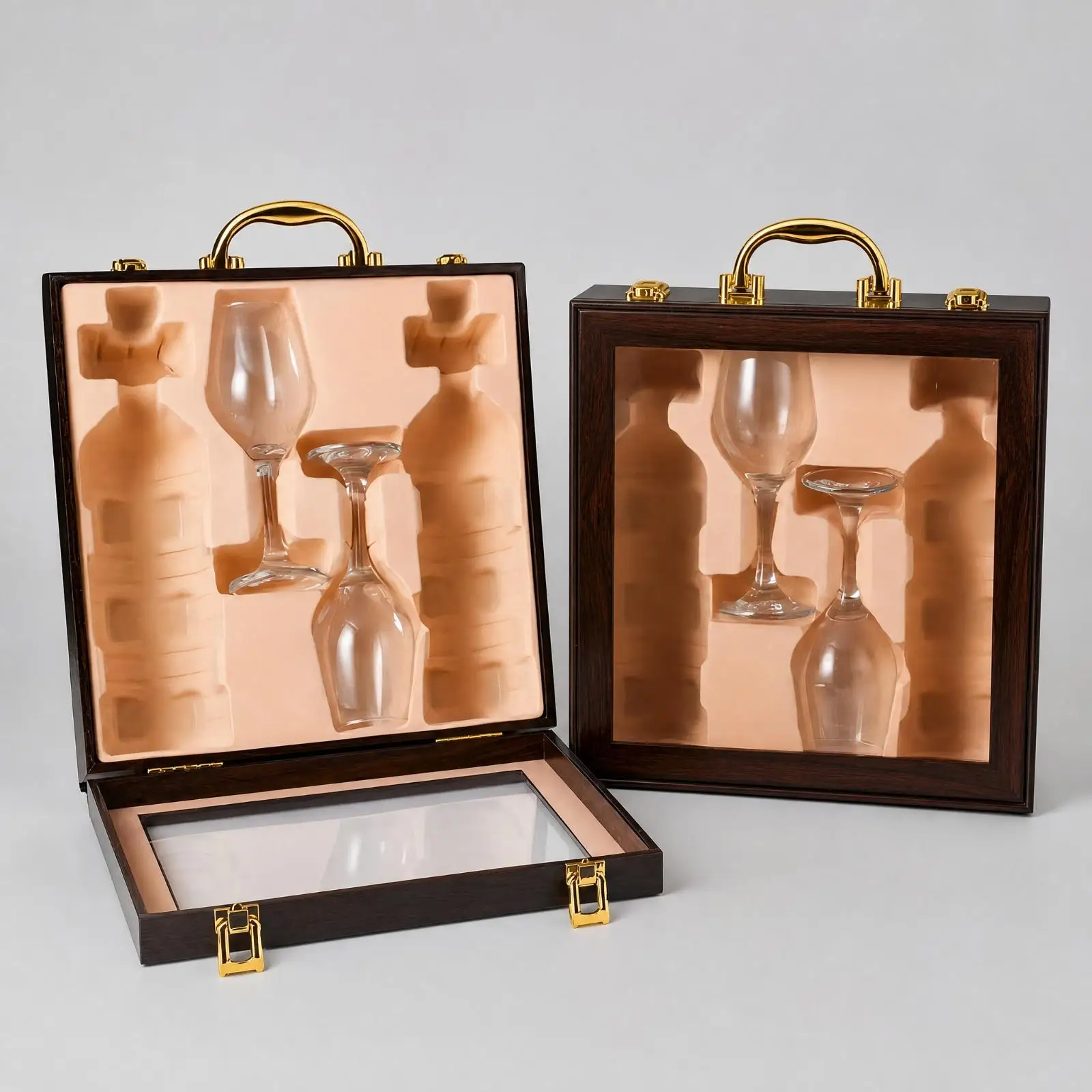 Wine Carrying Case Sturdy Wine and Stemware Presentation Case with Latches Safeguarding Portable for Entertaining Hosts