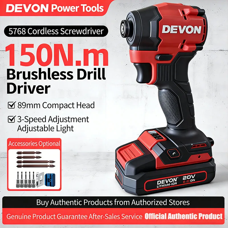 

Devon 20V Electric Screwdriver Lithium Battery Brushless Impact Driver 5768 3 levels Electric Screwdriver Li-ion Powered Drill