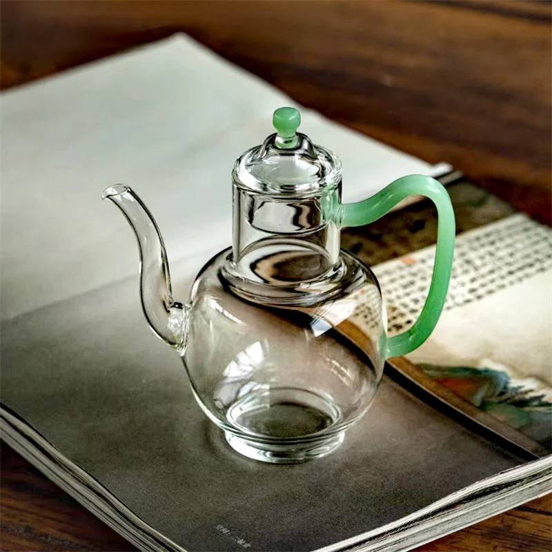 Tetera de cristal resistente al calor con canción de imitación, 250ml, con mango, ceremonia del té, elaboración de tetera verde, juego de té de Kung Fu