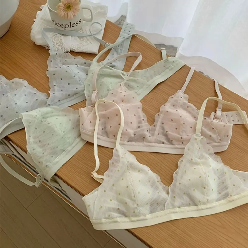 

Fashion Lace Dot Wireless Deep V Bra Shockproof Anti-sagging Push Up Underwear Big Cup Thin Seamless Bras Running