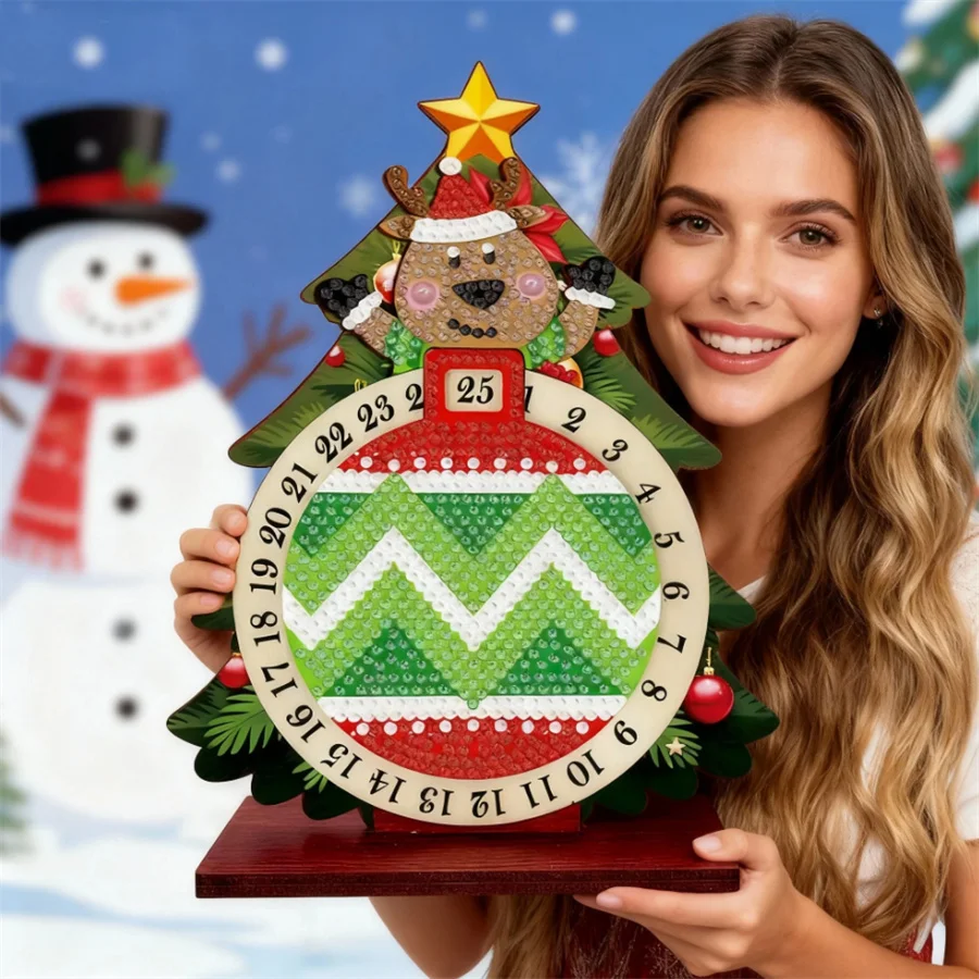 

Pine Tree Christmas Deer Diamond Painting Tabletop Ornaments Kit Desktop Diamond Art Kits 5D DIY Diamond Art Tabletop Decoration