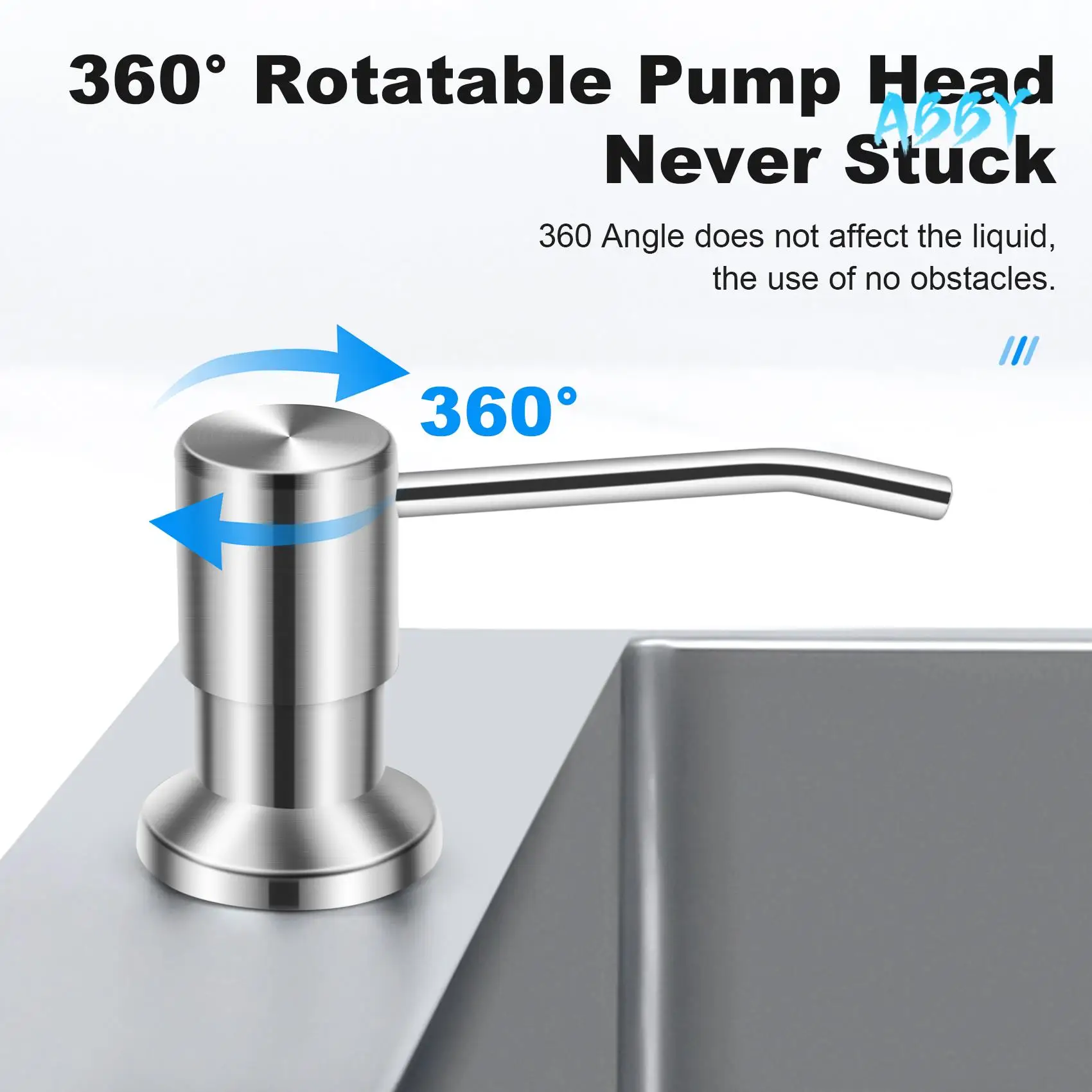 

ABBY-Soap Dispenser For Kitchen Sink Built In Countertop Soap Dispenser Pump Head With 46 Inch Extension Tube Kit (Silver)