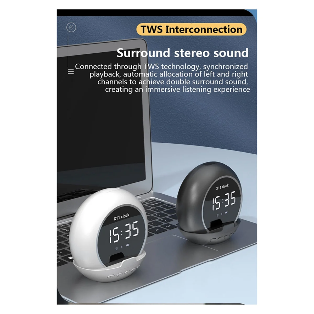 X11 Clock Bluetooth Speaker LED Digital Display Alarm Clock TWS Stereo Bass Desktop Portable - White