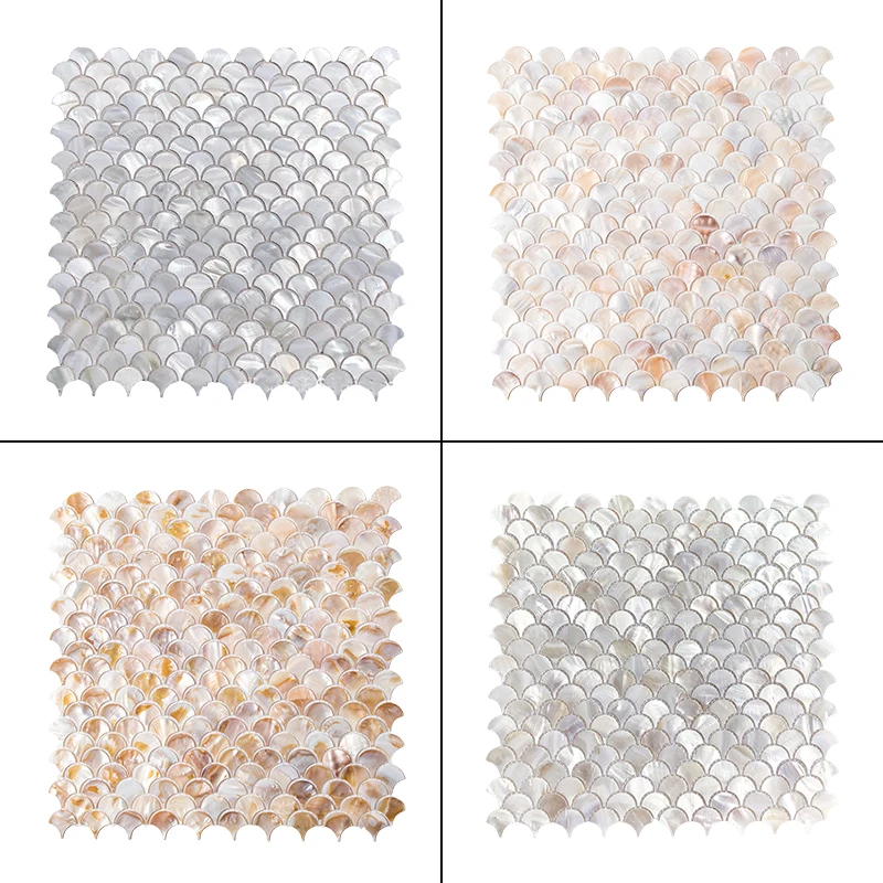 31x31cm 3D Fish Scale Fan-shaped Shell Square Mosaic Kitchen Bathroom Living Room Porch TV Background Wall Tile Self-adhesive