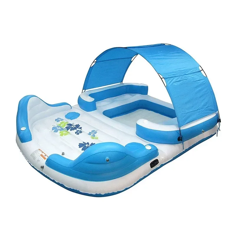 Tropical Tahiti Lounge Floating Inflatable Island Raft With Canopy