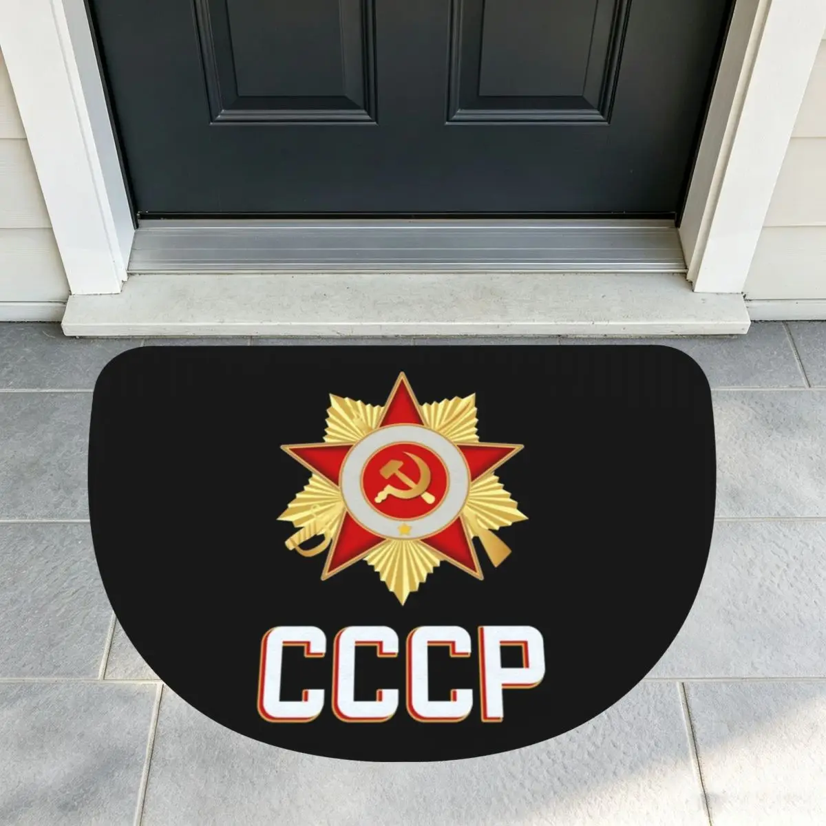 CCCP Star-Soviet-Union USSR Soft Flannel Half Round Doormat Non Slip Bathroom Mat Absorbent Floor Carpet for Living Room