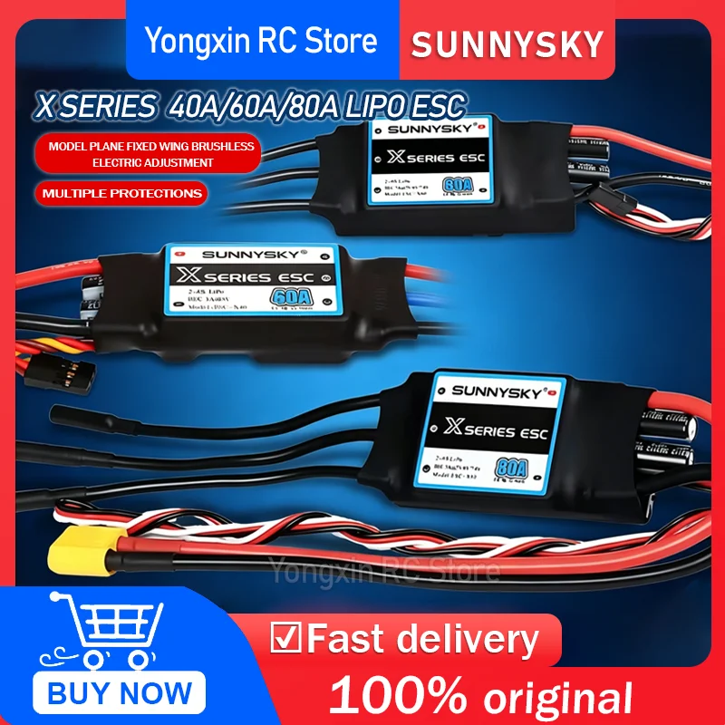 

Контроллер скорости SUNNYSKY X Series ESC 40A 60A 80A бесщеточный с UBEC для радиоуправляемых самолетов, 3D-моделей, KT-самолетов, самолетов с фиксированным крылом