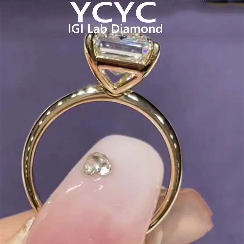 14K Yellow Gold Ring 5Ct DEF/VS VVS Emerald Cut CVD HPHT Lab Grown Diamond Wedding Diamond Ring  IGI Certificate ﻿