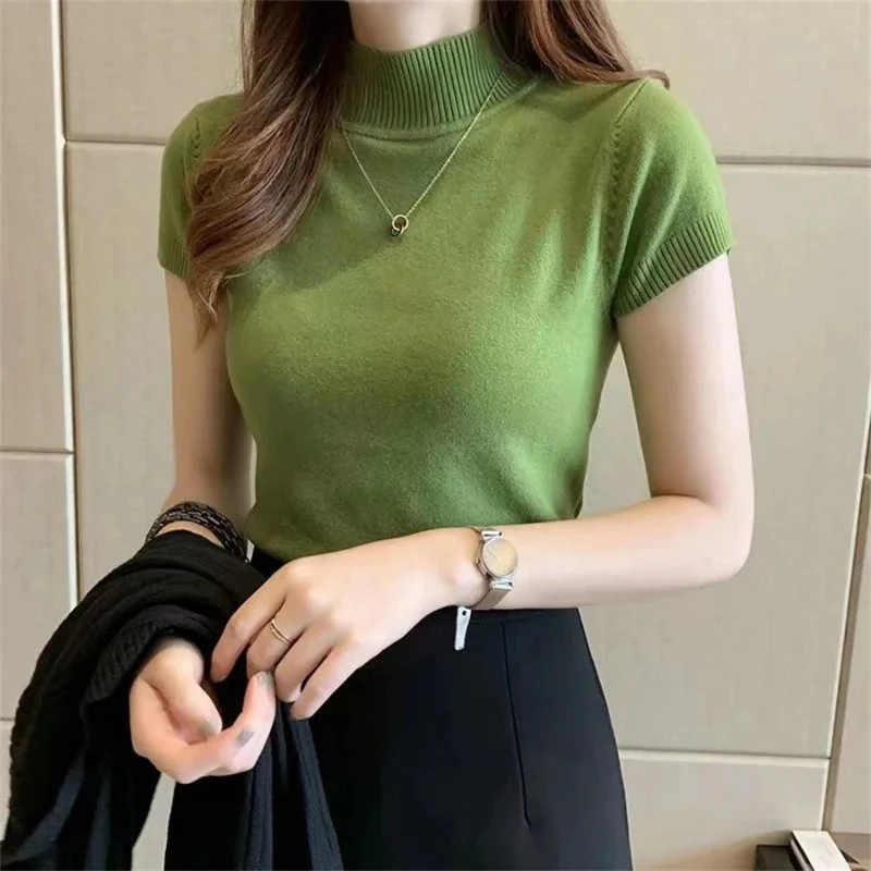 

Fashion Woman Blouses Short Sleeve Summer Tops Blouse Women Turtleneck Knitted Blouse Shirt Women Tops Blouses ladies tops