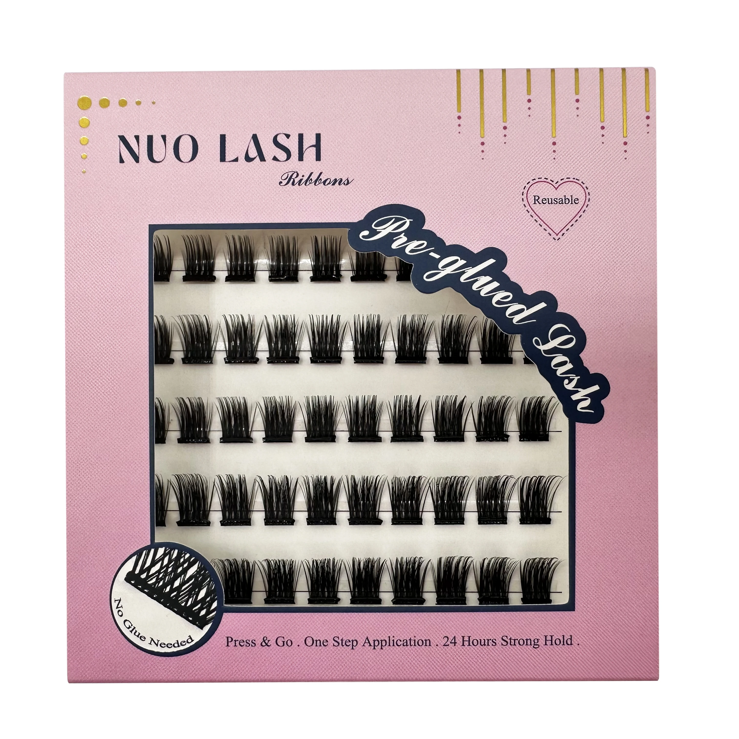 Self Adhesive Eyelashes Cluster, Press On Lashes Pre Glued Eyelash Extension Kit Soft Volume,10-14mm Wispy No Glue Needed D Curl