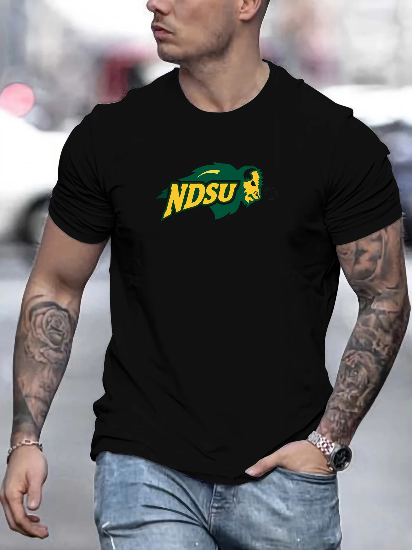 

Men's NDSU pattern summer casual crew neck short T-shirt