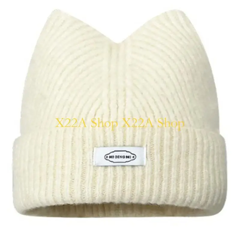 

Unique Floppy Ear Beanie for Students Adult Windproof Foldable Winter Hat Thicken Harajuku Beanie with Letter Decals