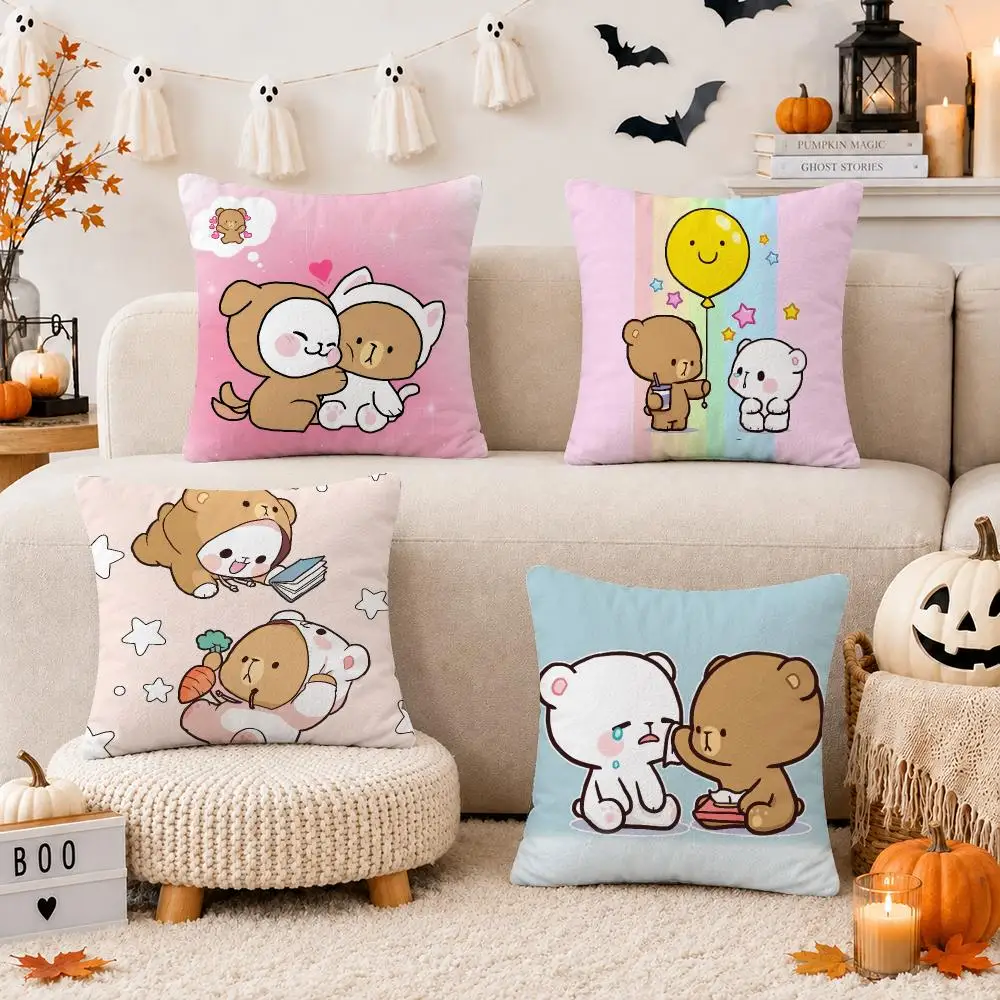 Milk And Mocha Bear Cushion Cover Throw Pillow Covers Decorative Cushion Covers for Sofa Living Room Halloween Decor