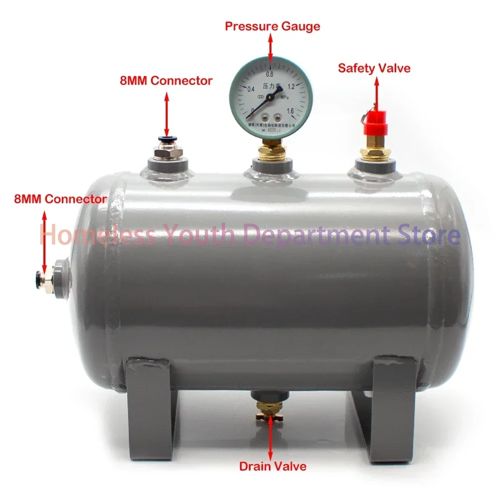 5L أفقي الكربون الصلب خزان الهواء ضاغط الهواء مضخة الهواء خزان الضغط فراغ تخزين اسطوانة مع مقياس الضغط