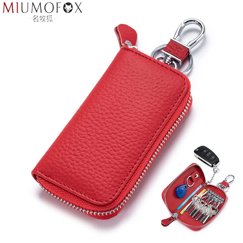 

Genuine Leather Keychain Men Women Key Holder Organizer Pouch Top Layer Cowhide Car Key Wallet Housekeeper Key Case Mini Cardbag