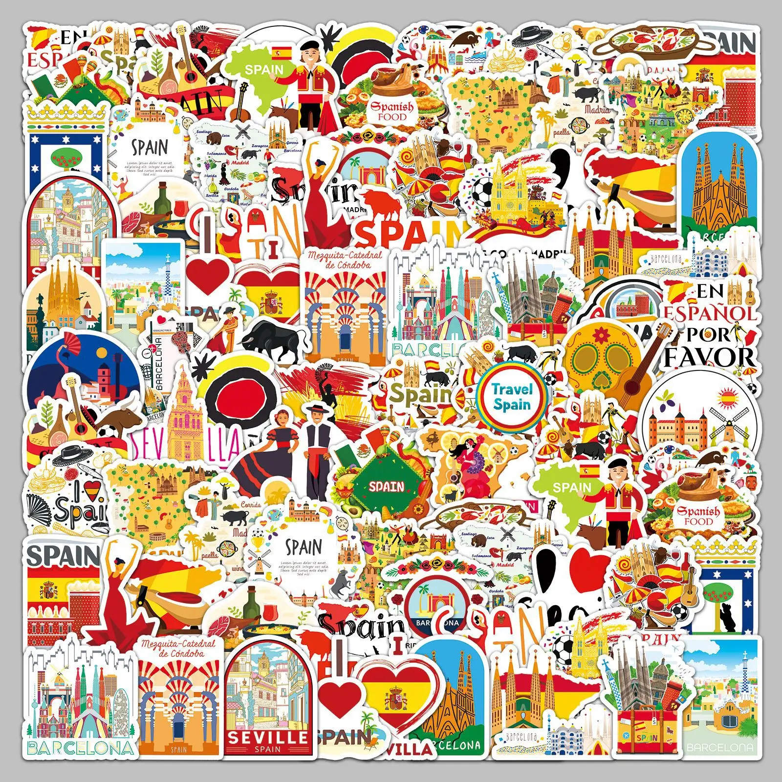 10/30/50PCS Spanish Scenic Spots Outdoor Stickers Graffiti Creative Decorative Skateboard Scrapbook Helmet Waterproof Decal