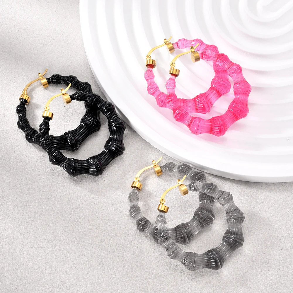 Bamboo Earrings New in Earrings for Women 2023 Trending Colorful Resin Geometric Jewelry Goth Hoop Women\'s Accessories Fashion