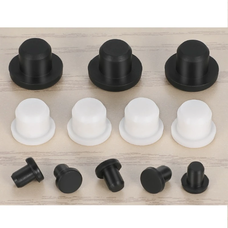 Silicone Rubber Hole Plugs Solid T Type High Temperature Seal Stopper Dustproof Plug 2.7mm-14.1mm Black/White