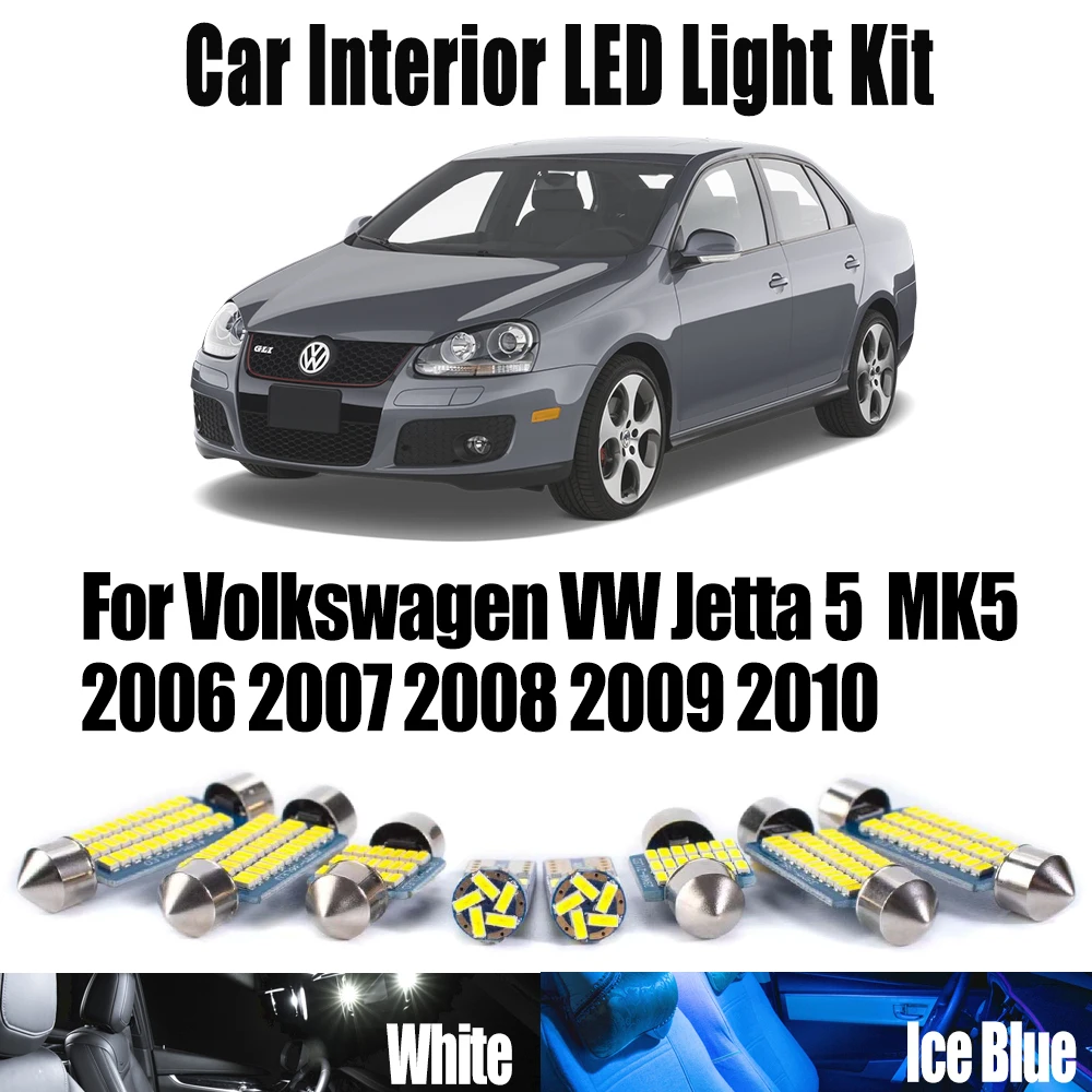 

14Pcs For Volkswagen VW Jetta 5 MK5 2006 2007 2008 2009 2010 Car Accessories Canbus LED Interior Trunk Light Reading Bulbs Kit