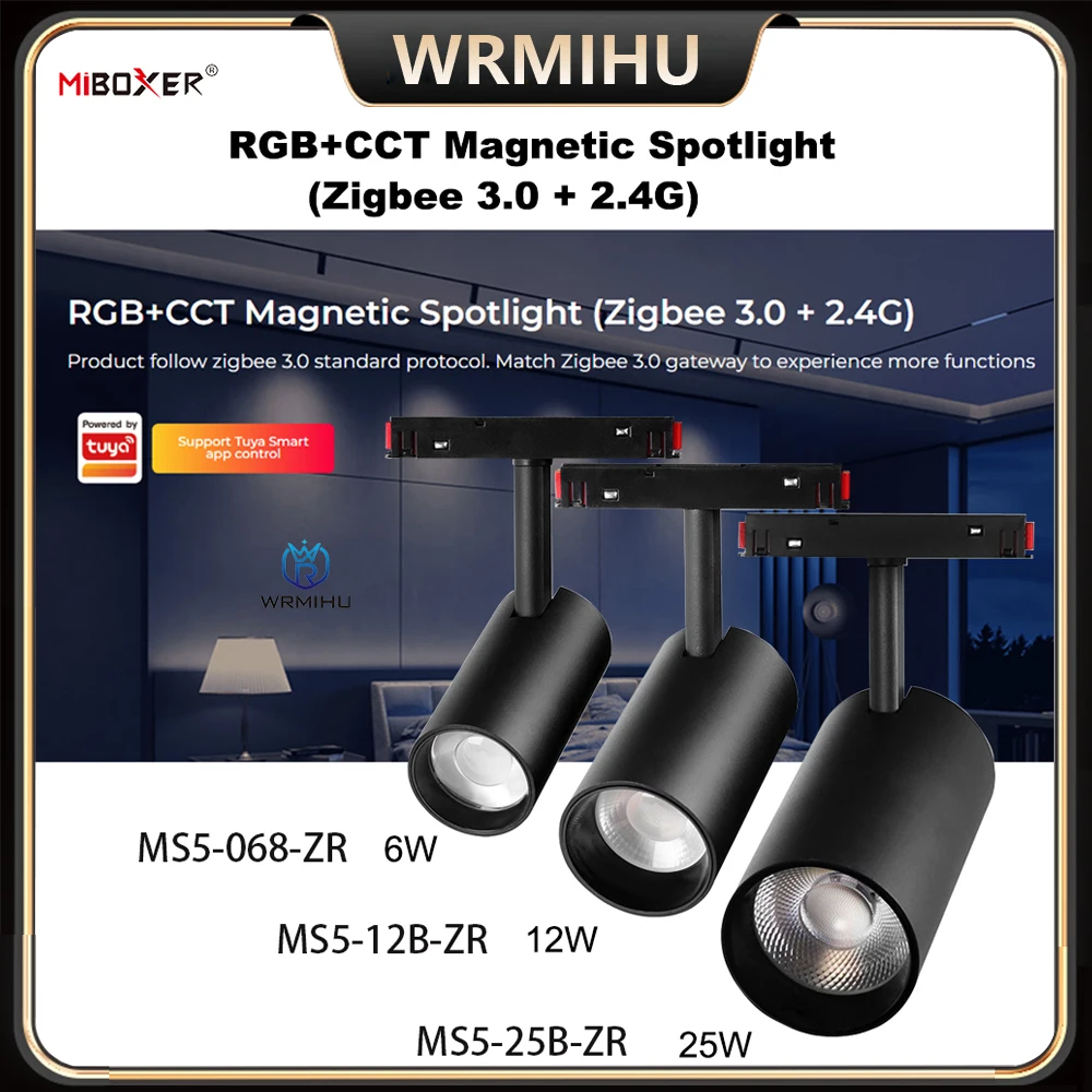 

Miboxer DC48V Smart TUYA RGB+CCT Magnetic Spotlight (Zigbee 3.0 + 2.4G RF)6W 12W 25W Guide rail light For Background lighting