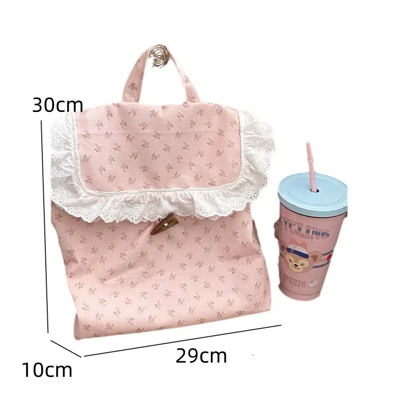 New Girl\'s Backpacks Fashion Pink Fragmented Flower Bags Korean Style Canvas Backpack High Capacity Leisure Commuter Backpacks