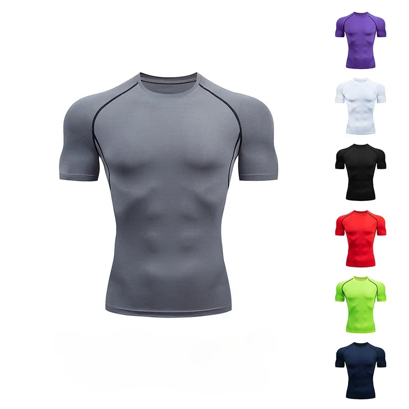 Esportes masculinos Primeira Camada Roupas de Compressão Masculino Camiseta de Manga Curta, Treinamento Muscular Apertado, Ginásio Correndo Camisetas, Sob Camada