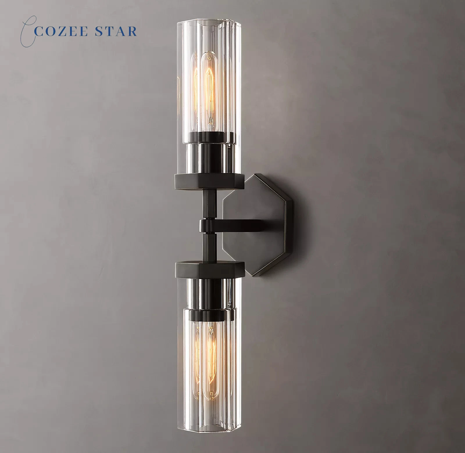 Lambeth Hexagonal Linear Sconce Modern Retro LED Glass Brass Chrome Black Wall Lamps Lustre Bedroom Living Room Indoor Lighting