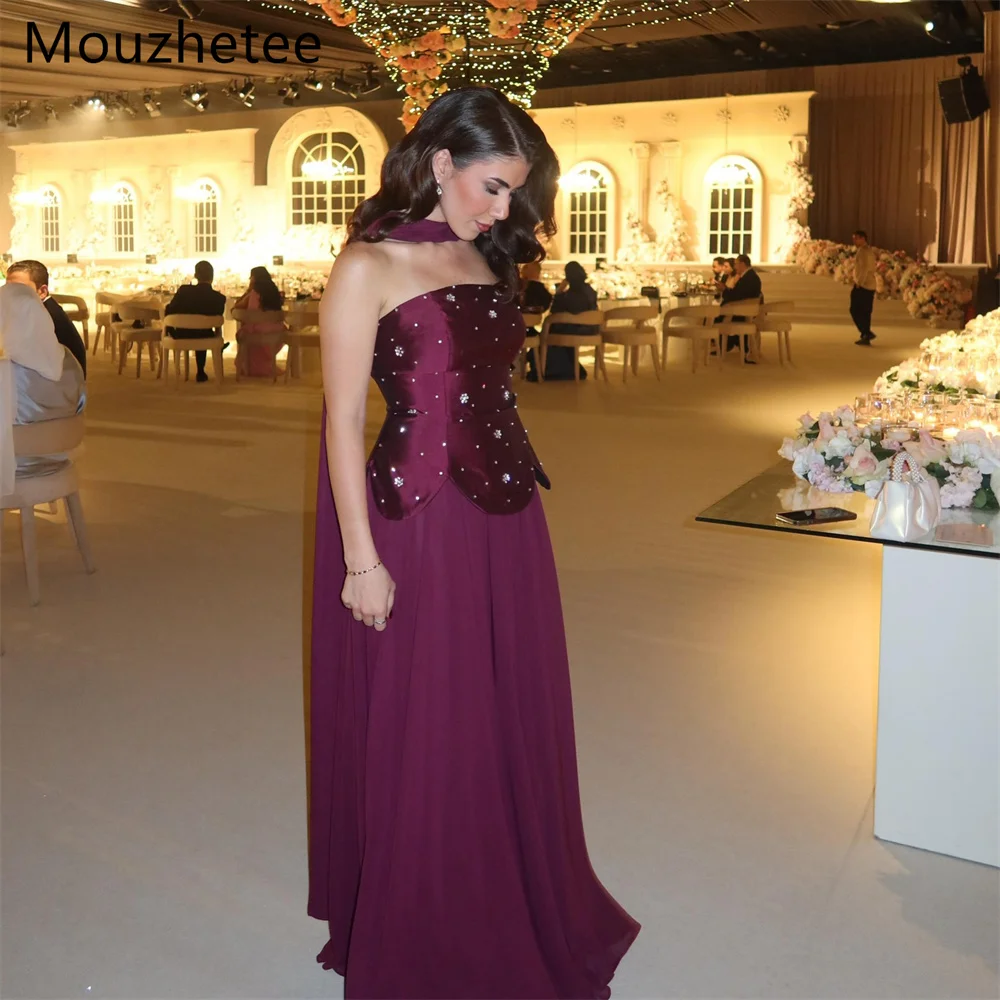

Mouzhetee A-Line Strapless Elegant Long Evening Dresses Formal Dresses for Women Crystal Simple Prom Gowns Custom Made 2025