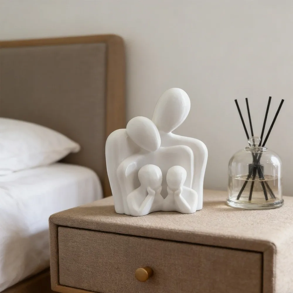 Parent-Child Abstract Family Sculpture Home Decor 3D Printed Minimalist Figure Statue Ornaments Hugging Couple Sculpture
