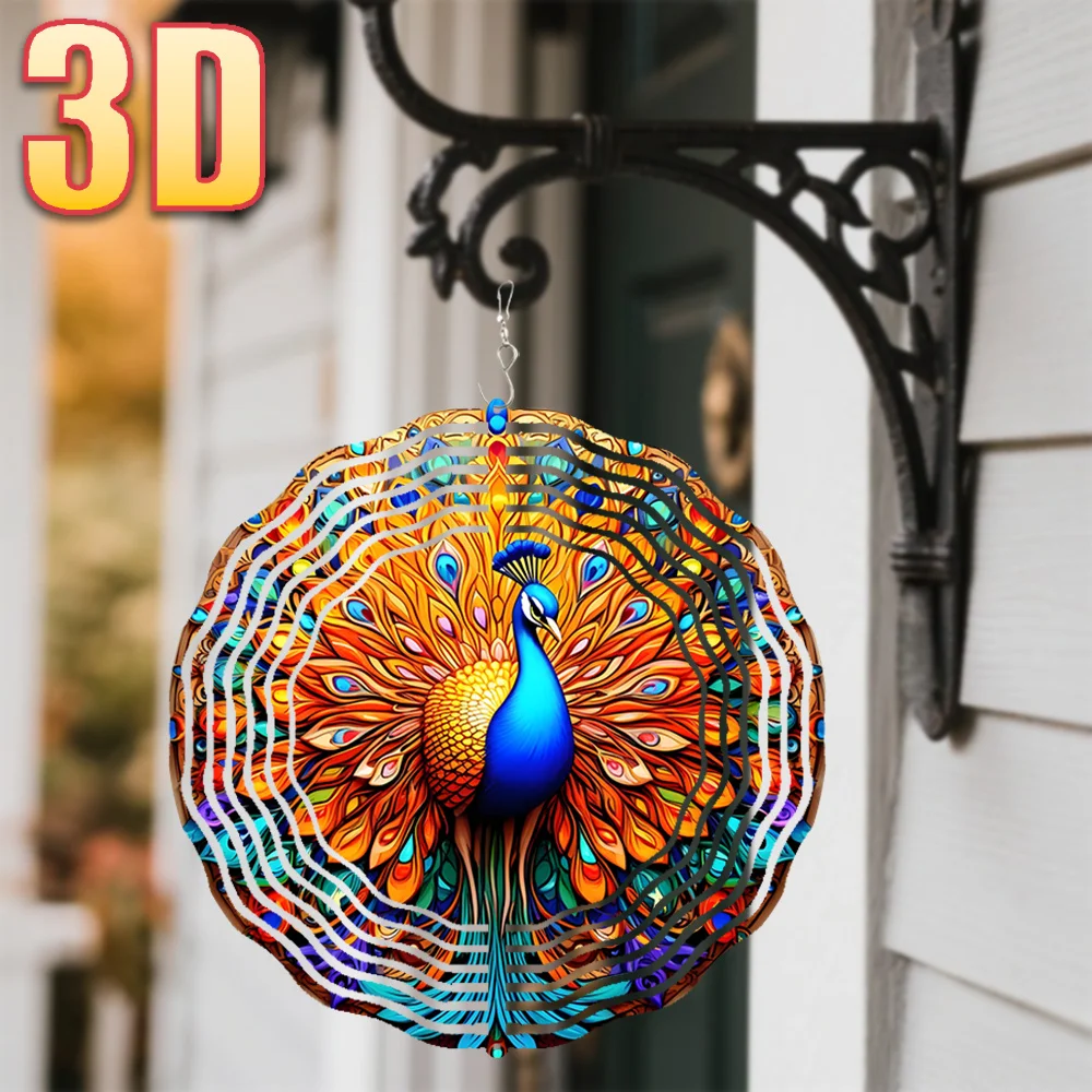 CIFBUY 3D Wind Vane Colorful Peacock Metal Spinner, Vibrant Feather Garden Art for Patio, Yard & Outdoor Decor (10Inch)