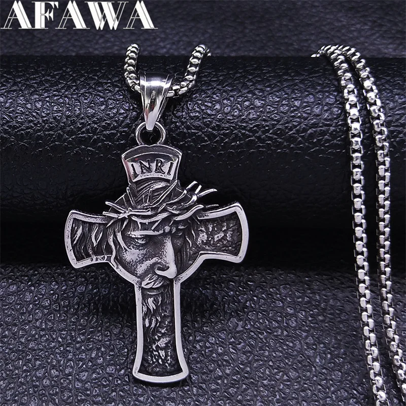 

Crown of Thorns Jesus Cross Pendant Necklace Stainless Steel Grunge Crucifix Male Necklaces Jewelry corrente masculina NZZ296S02