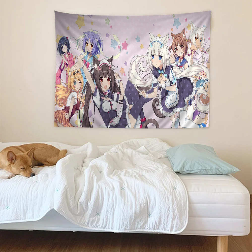 Chocola Nekopara Anime Tapestry Hippie Flower Wall Carpets Dorm Decor Wall Hanging Home Decor