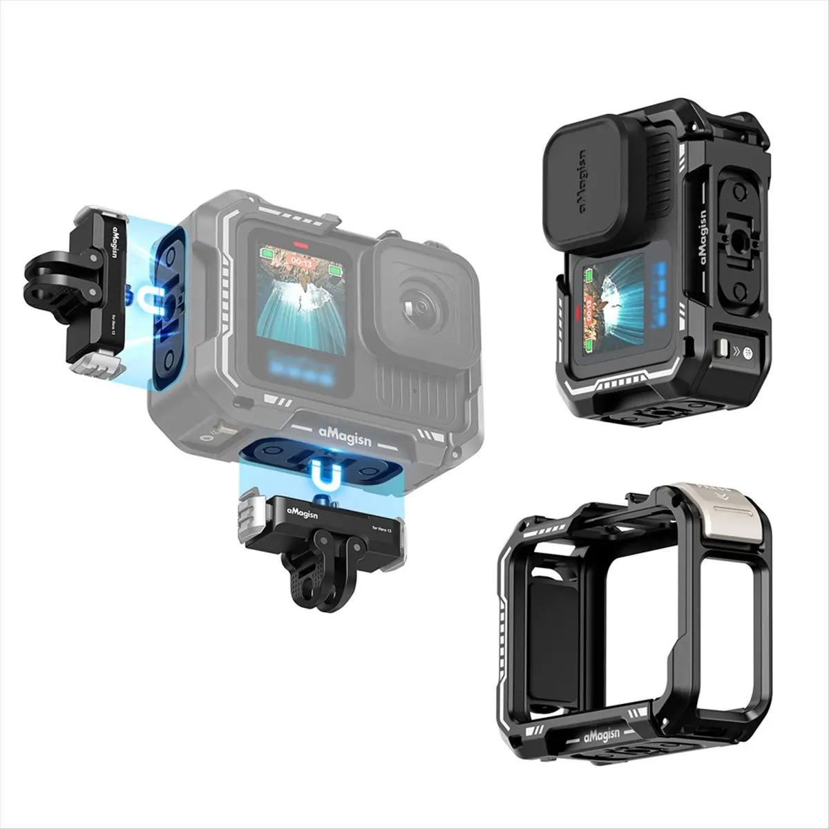 【dt56】cage-metallique-pour-camera-de-sport-etui-de-protection-avec-griffe-porte-accessoire-et-cache-objectif-en-silicone-pour-1