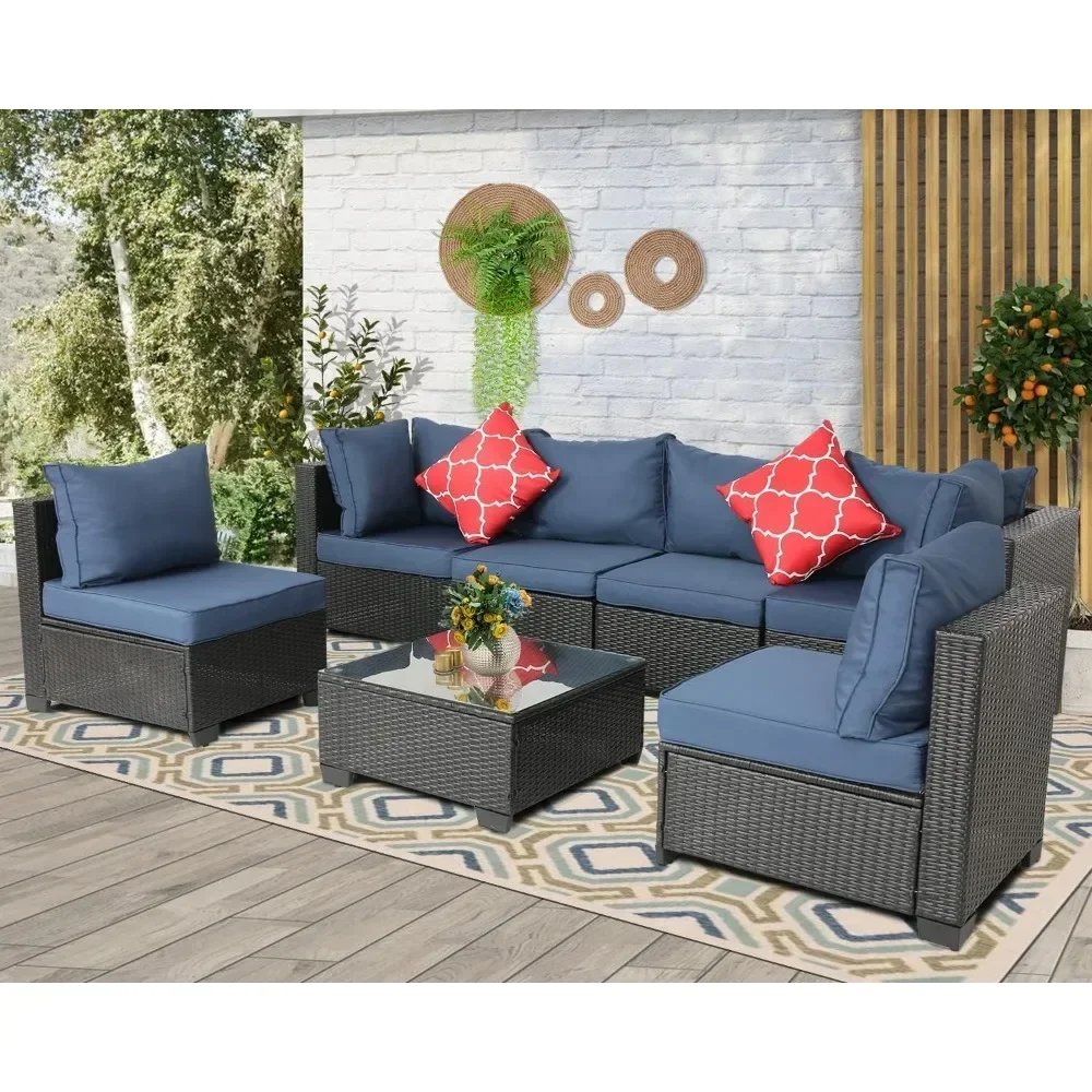 

XMSJ XMSJ Garden Furniture 7 Piece Patio Set, Sectional PE Rattan Furniture Patio Sets with Cushions and Glas Coffee, Garden Fur