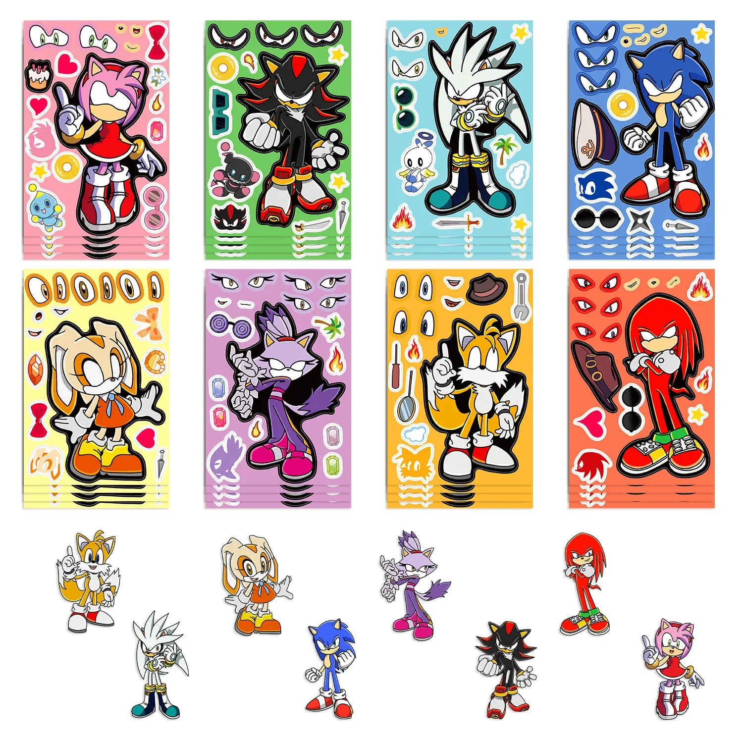 1/8pcs Sonic The Hedgehog Stickers Diy Puzzle Stickers Mobile Phones Luggage Anime Decoration Accessories Kids Toys Gifts