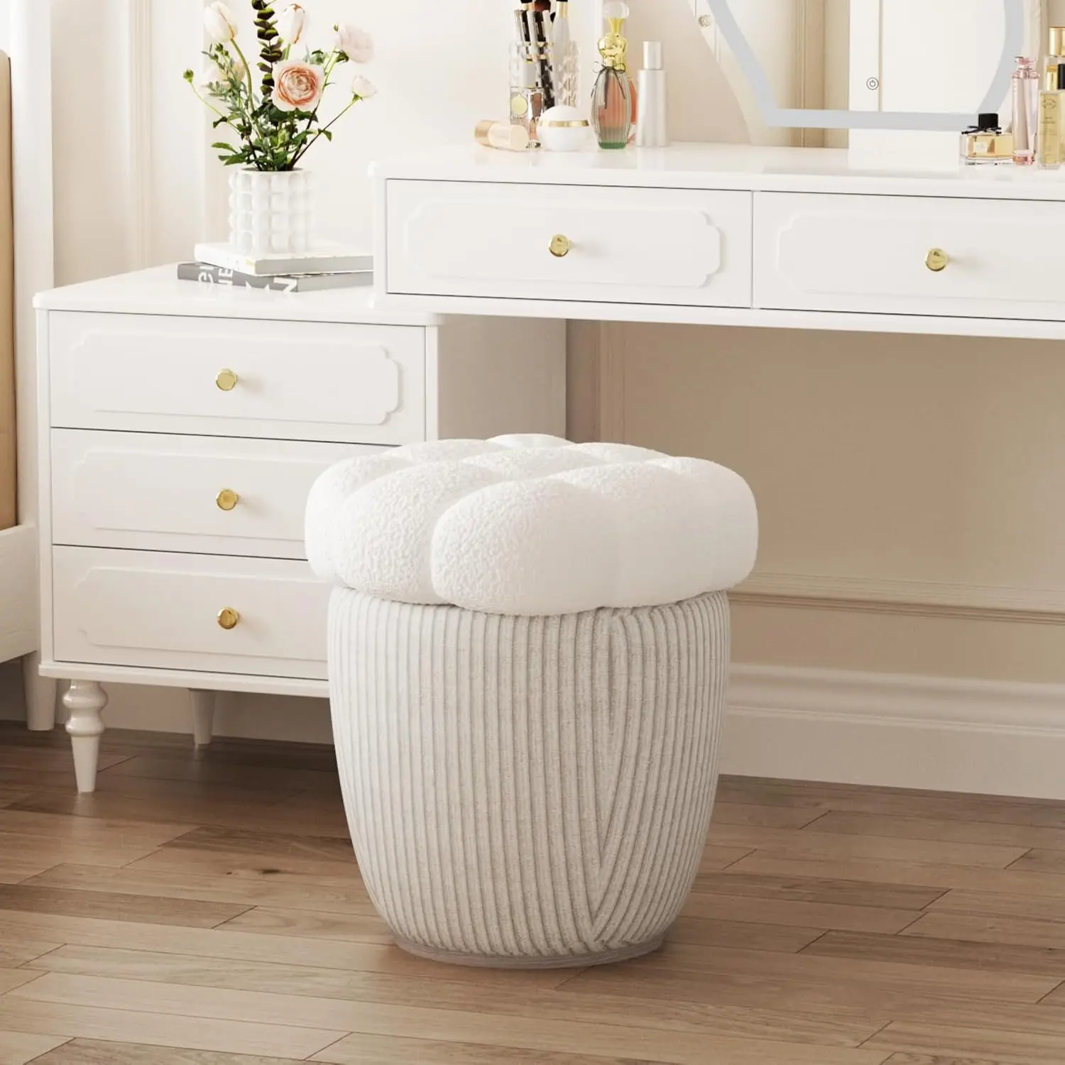 Cloud Cashmere Cake Storage Stools ＆Ottomans, Removable Lid Base footstool Round Soft 17.7