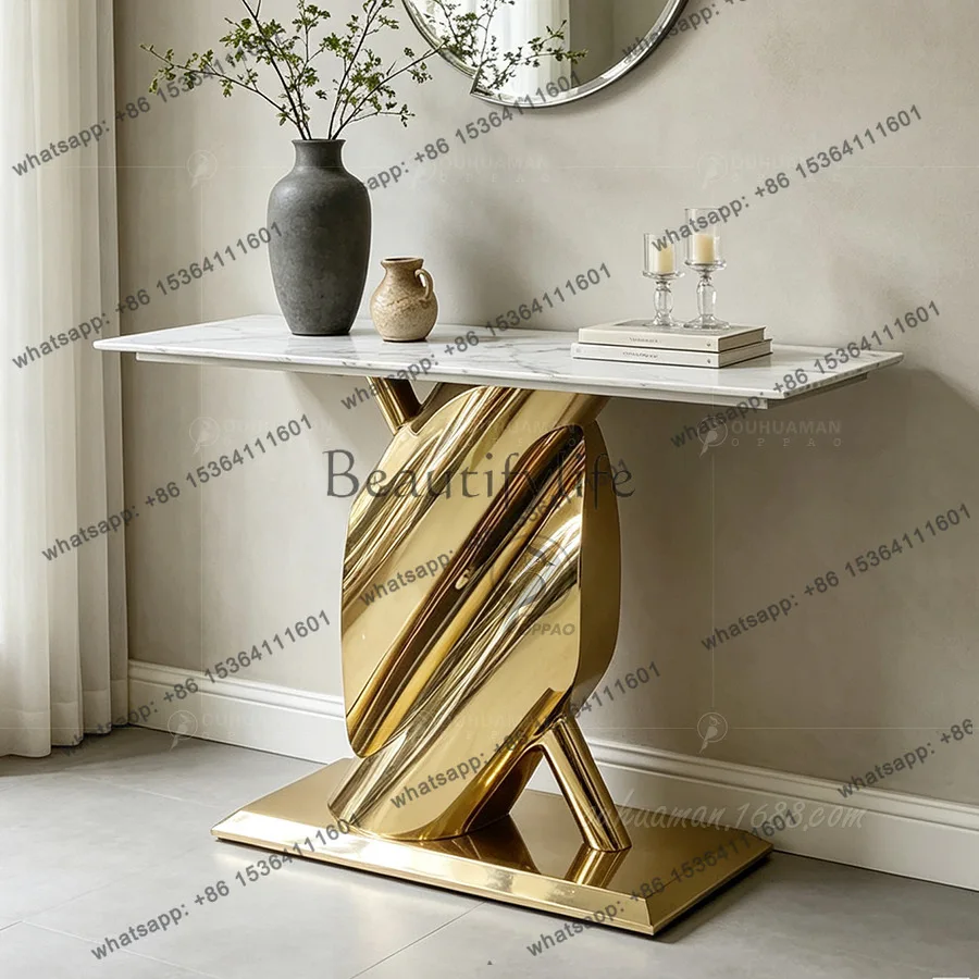 LS light luxury rock slab entrance table against the wall modern simple entry semicircular hotel end view table