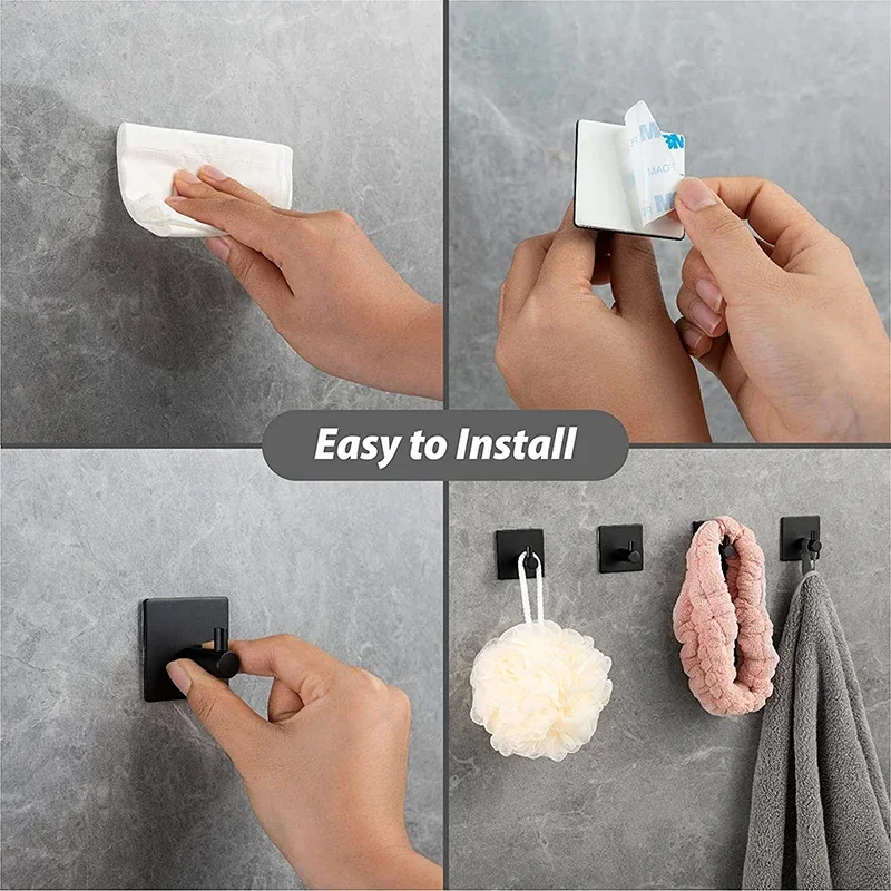 Stainless Steel Bathroom Hooks Self Adhesive Towel Robe Hook Door Wall Hooks Hanger Coat Hook Rustproof Hook Hanger for Kitchen