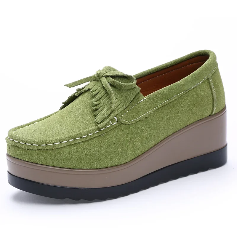 Jesień kobiety platformy buty skórzane zamszowe pluszowe wsuwane trampki chaussure femme frędzel mokasyny mokasyny damskie buty 445