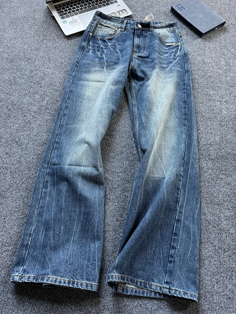 

American High Street adient Design Men's Jeans Mid-Waist Zipper Straight Leg Slimming Trousers for Autumn Wear