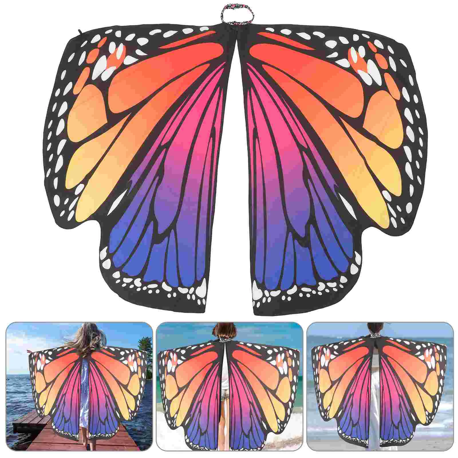 Elasticity Women's Lace Outfits Butterfly Costume for Stand up Wings Party Cloak